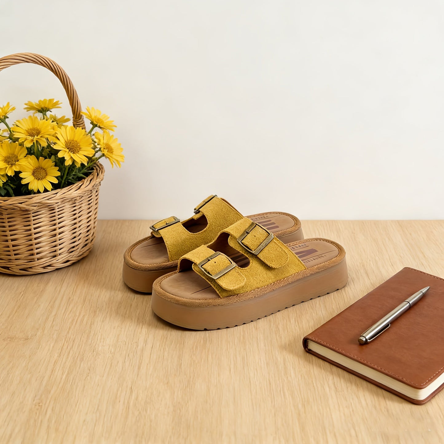 Damen Plateau-Sandalen mit Doppelriemen und Schnalle für Freizeit und Alltag