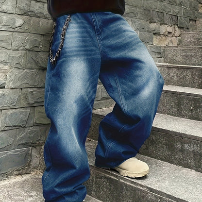 Wide Baggy Jeans Trousers Dark Blue Unisex