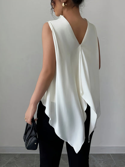Women's sleeveless blouse with elegant waterfall neckline – Modern office & evening outfit