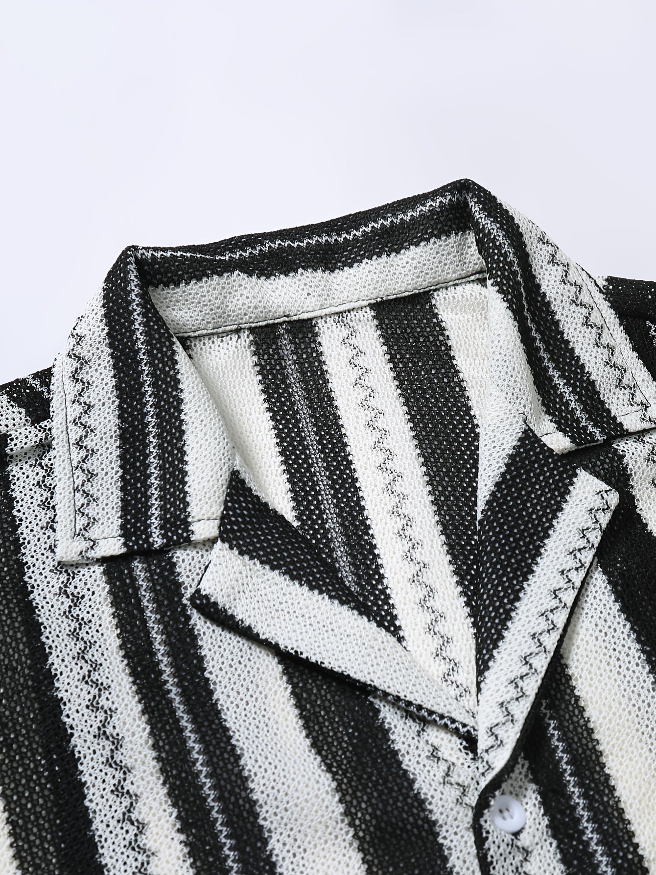 Men's resort casual shirt with vertical stripe pattern and open knit – stylish for summer and vacation