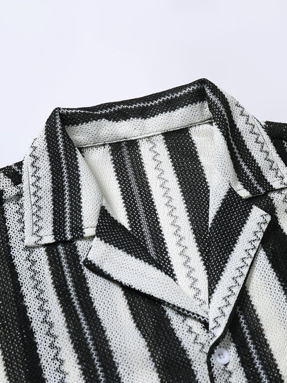 Men's resort casual shirt with vertical stripe pattern and open knit – stylish for summer and vacation