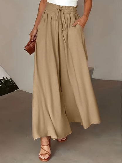 Women's Palazzo Pants with Wide Legs and Paperbag Waist – Elegant High-Waist Style for Casual and Formal Occasions