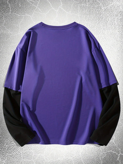 Men’s long-sleeve T-shirt with star print and contrast sleeves