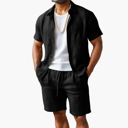 Men's Summer Set Short-Sleeve Shirt & Shorts – Casual Boho Beach Look for Vacation and Leisure