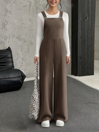 Ribbed women’s jumpsuit with wide legs, gray