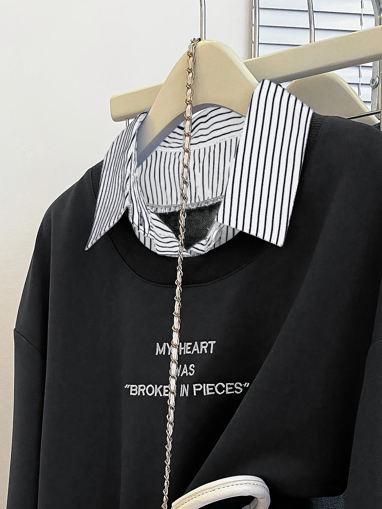 Damen Layering-Sweatshirt mit Hemdeinsatz, Baumwollmischung, Langarm