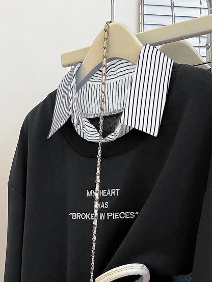 Damen Layering-Sweatshirt mit Hemdeinsatz, Baumwollmischung, Langarm