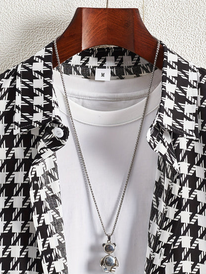 Men's Short-Sleeve Casual Shirt with Modern Geometric Pattern – Stylish Resort Shirt for Summer and Vacation