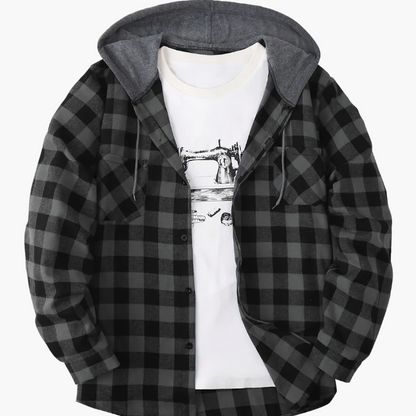 Men's Plaid Shirt with Hoodie in Casual Style – Perfect for Leisure and Everyday Wear