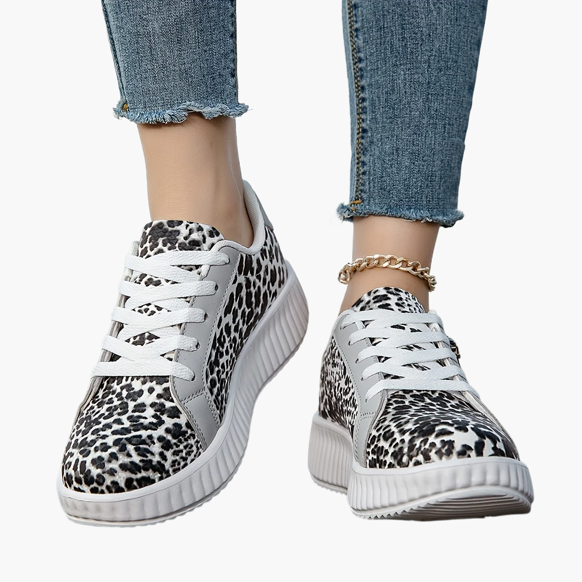 Women's Platform Sneakers with Leopard Print and Zipper – Fashionable Casual Shoes for Everyday and Street Style