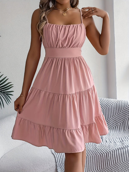Women's summer dress with spaghetti straps and ruffles – Perfect for vacation and leisure