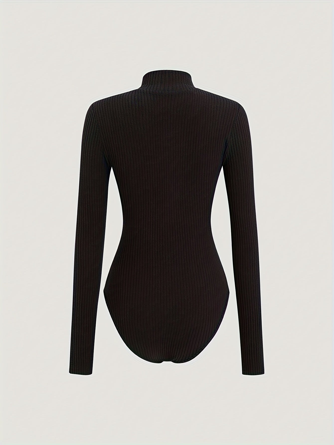 Damen Gerippter Stehkragen Bodysuit Langarm Reißverschluss Strick