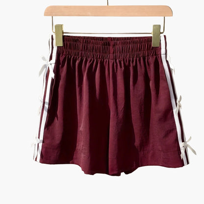 Women's casual shorts with bows and stripes for summer – regular fit, vacation style