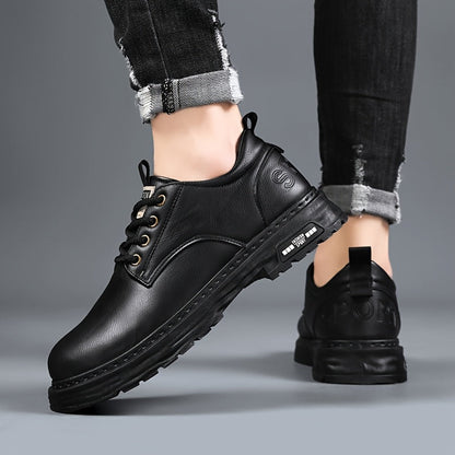 Men's black casual lace-up shoes with platform soles