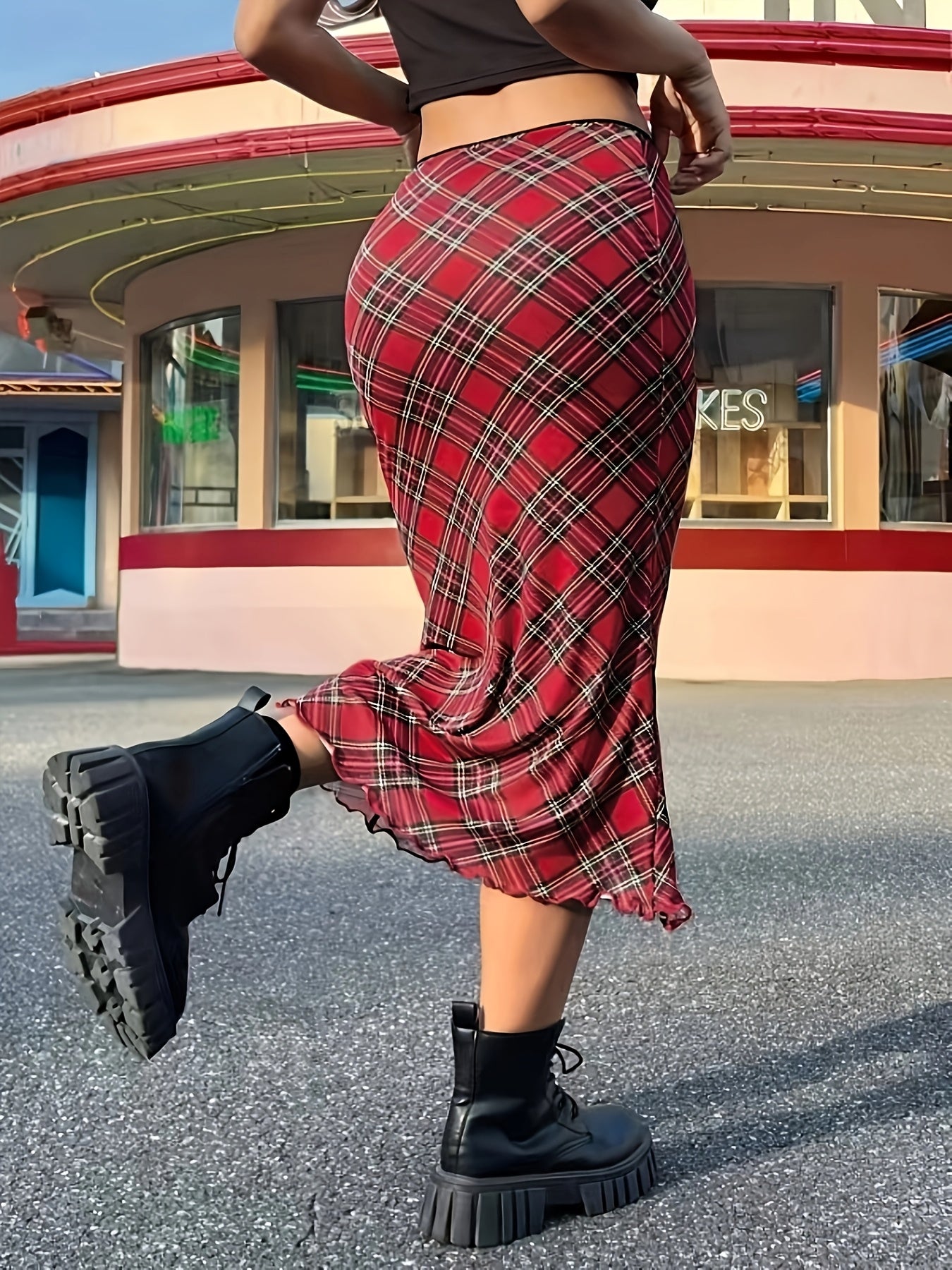 Women's Elegant Checked Maxi Skirt Vintage Style – Casual & Everyday