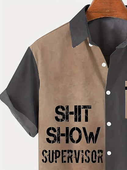 Herren Vintage Hemd mit Aufdruck 'Shit Show Supervisor' – Lustiges Sommer Kurzarmhemd für Erwachsene