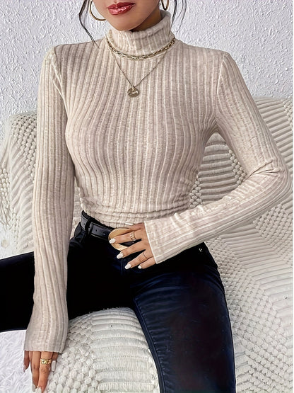 Gerippter Damen Rollkragenpullover Langarm
