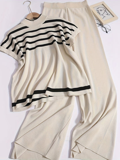 Women's Elegant Striped Set with Wide-Leg Pants – Casual, Fashionable Two-Piece for Spring and Summer