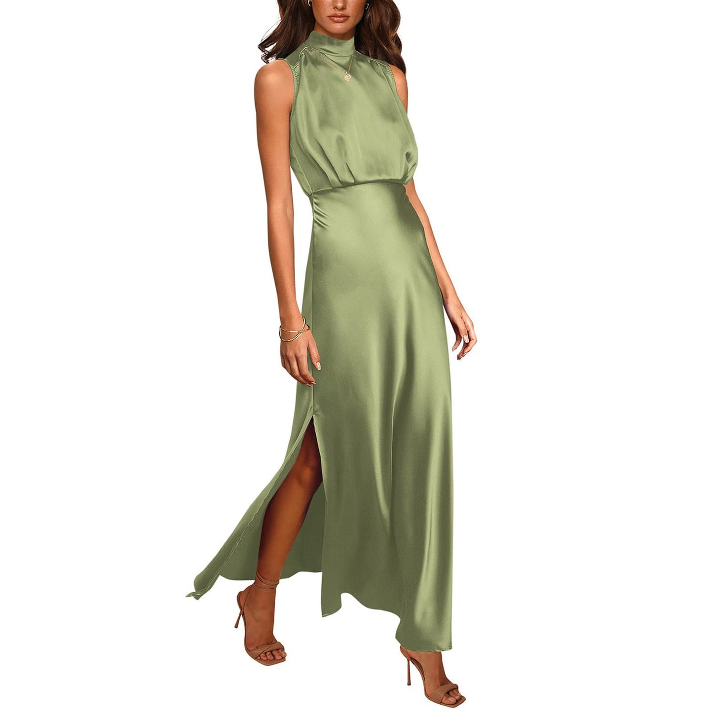 Michelle – Satin dress with stand-up collar