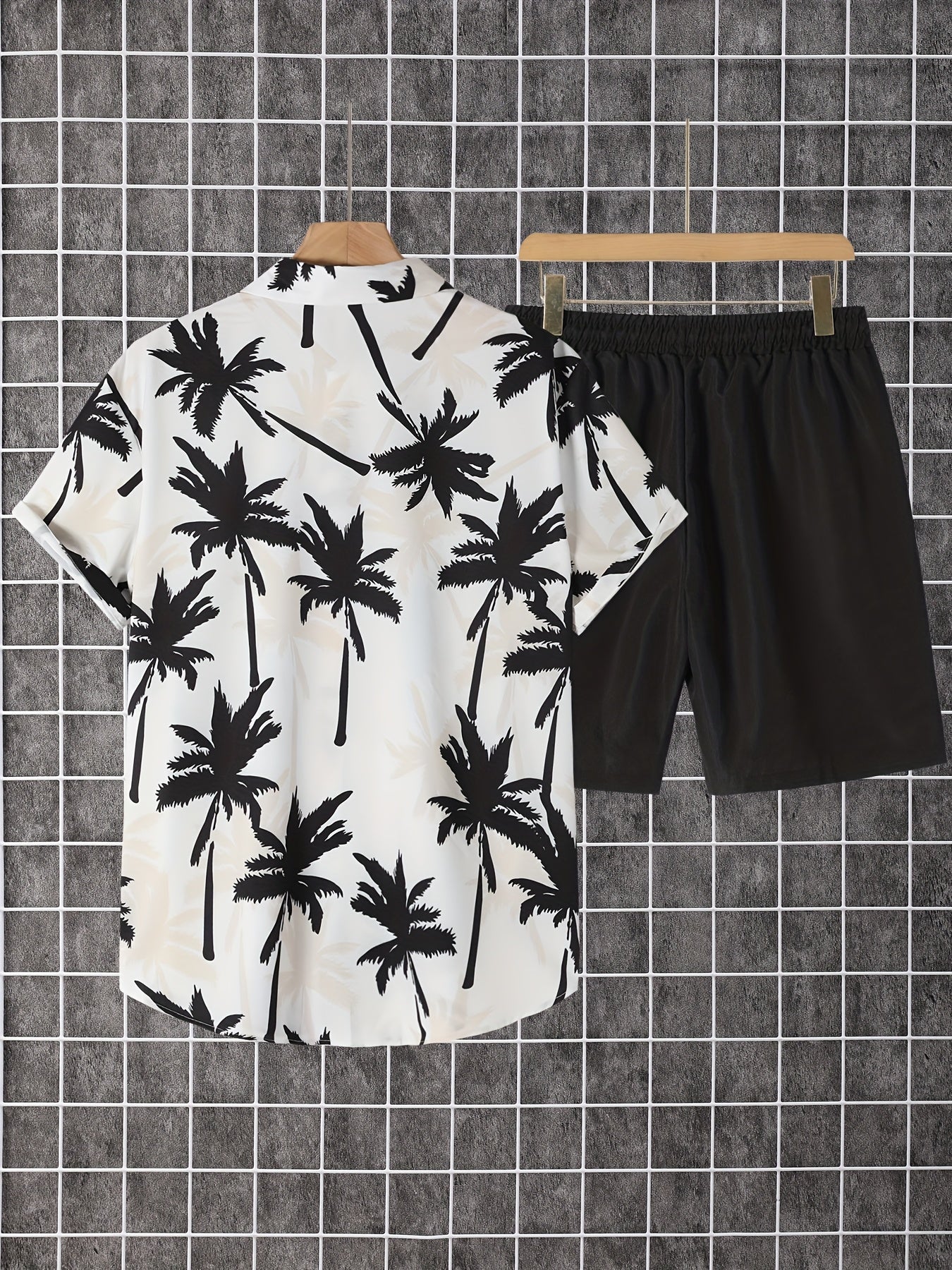Herren Sommer Strand Set – Palmen Print Kurzarmhemd und Shorts, Freizeit Outfit
