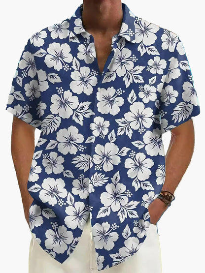 Men's Hawaiian Shirt with Floral Pattern for Vacation and Leisure – Short Sleeve, Regular Fit