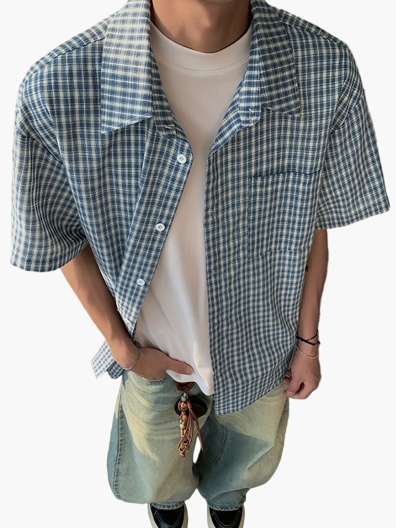 Herren Kurzarm Karo Freizeithemd – Lässiger Oversize Style für Alltag & Streetwear