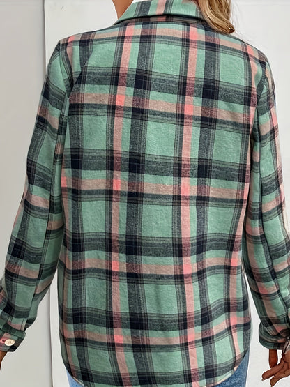Women's green plaid shirt jacket with warm lining