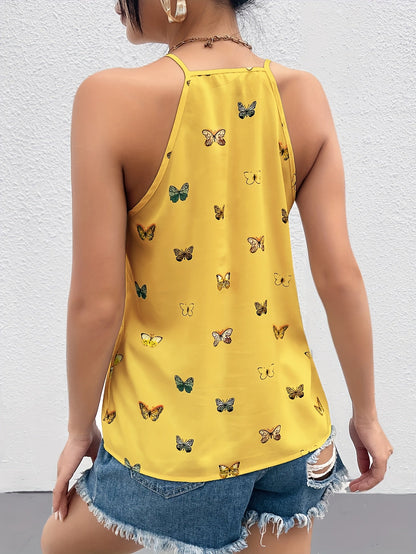 Women's top with butterfly print and spaghetti straps – Elegant summer blouse for leisure and everyday wear