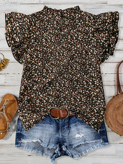 Women's summer blouse shirt with floral pattern and ruffled sleeves – Casual elegance for everyday and vacation