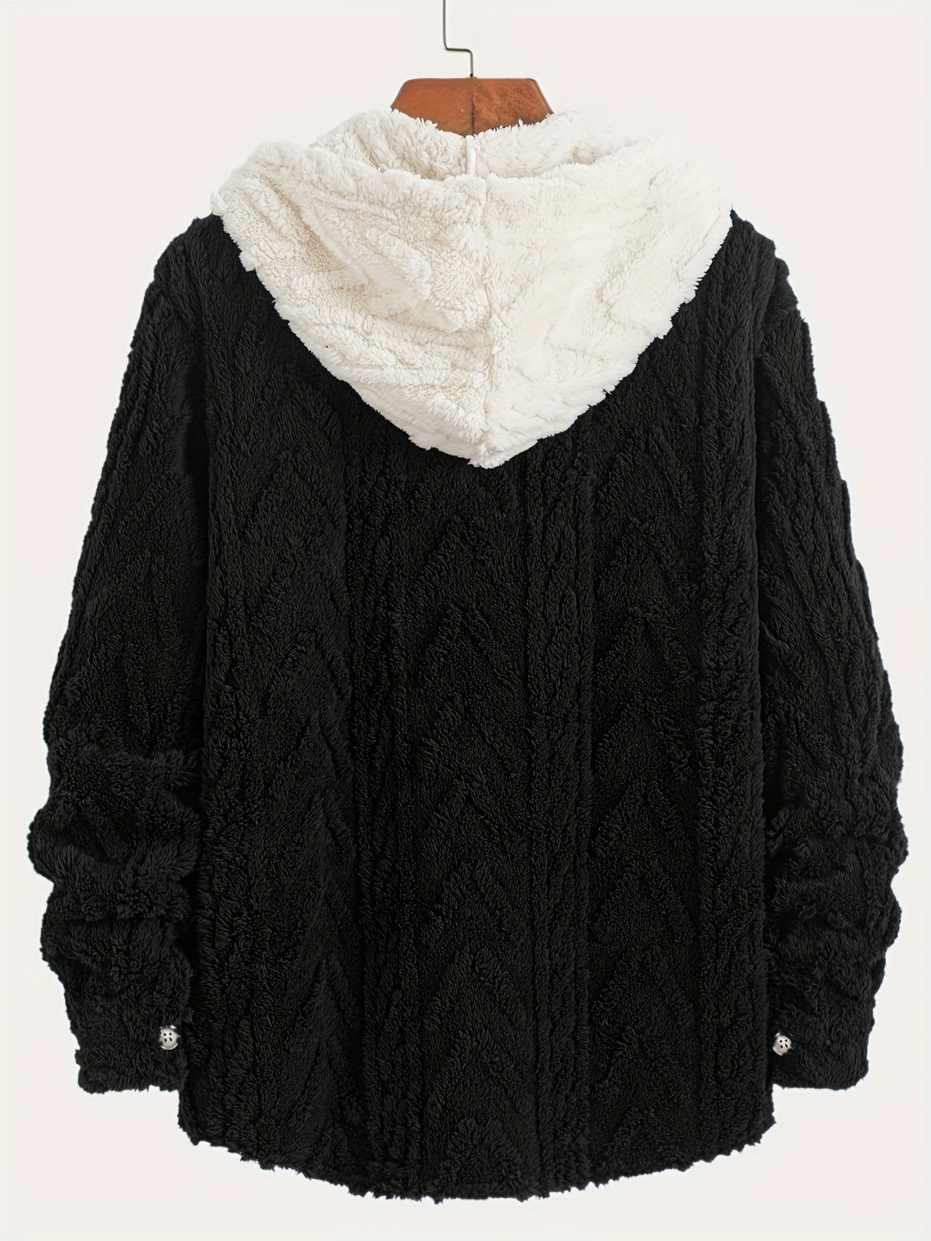 Men's teddy fleece jacket with hood and chest pocket