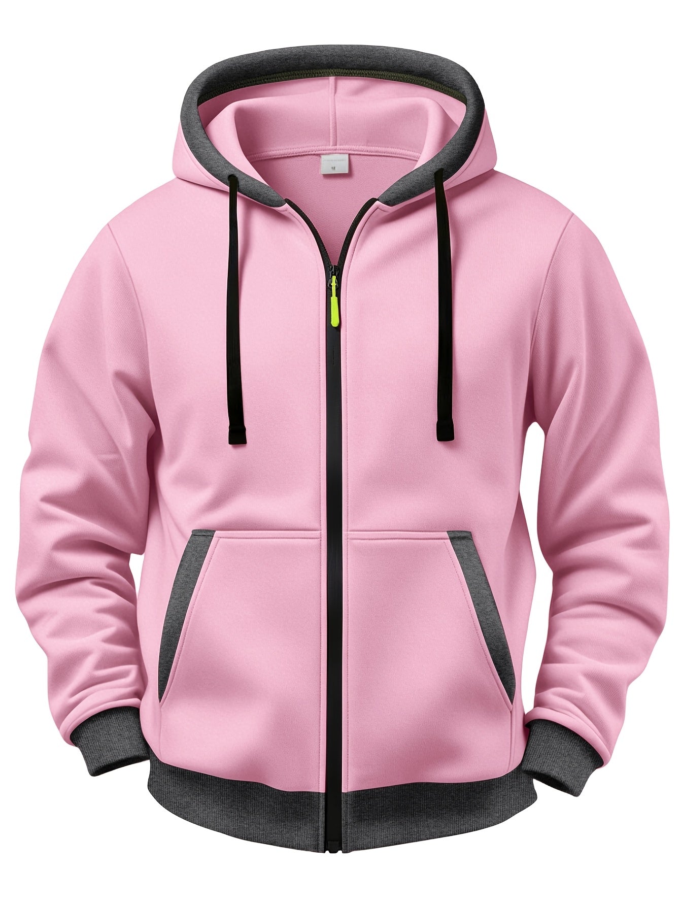 Unisex Kapuzenjacke mit Reißverschluss, kontrastfarbener Kapuze und Taschen, Rosa