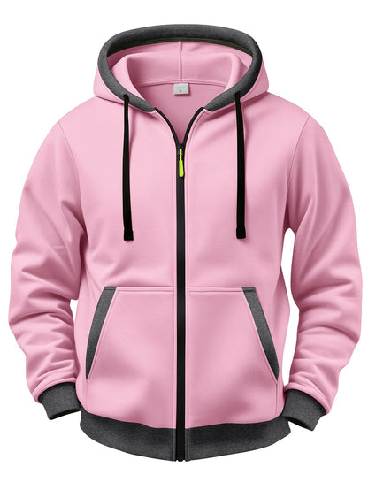 Unisex Kapuzenjacke mit Reißverschluss, kontrastfarbener Kapuze und Taschen, Rosa