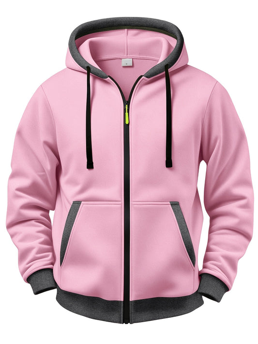 Unisex zip-up hoodie with a contrasting-color hood and pockets, pink