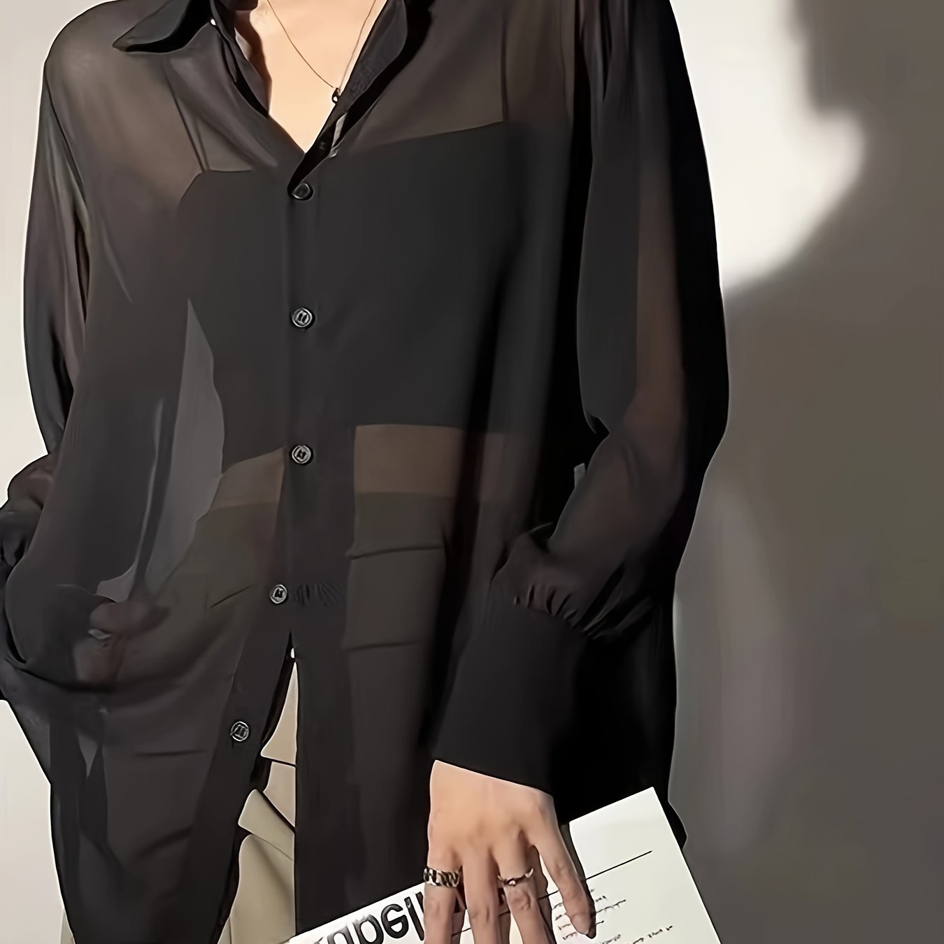 Women's Long Sleeve Blouse Transparent Loose Modern for Everyday and Leisure