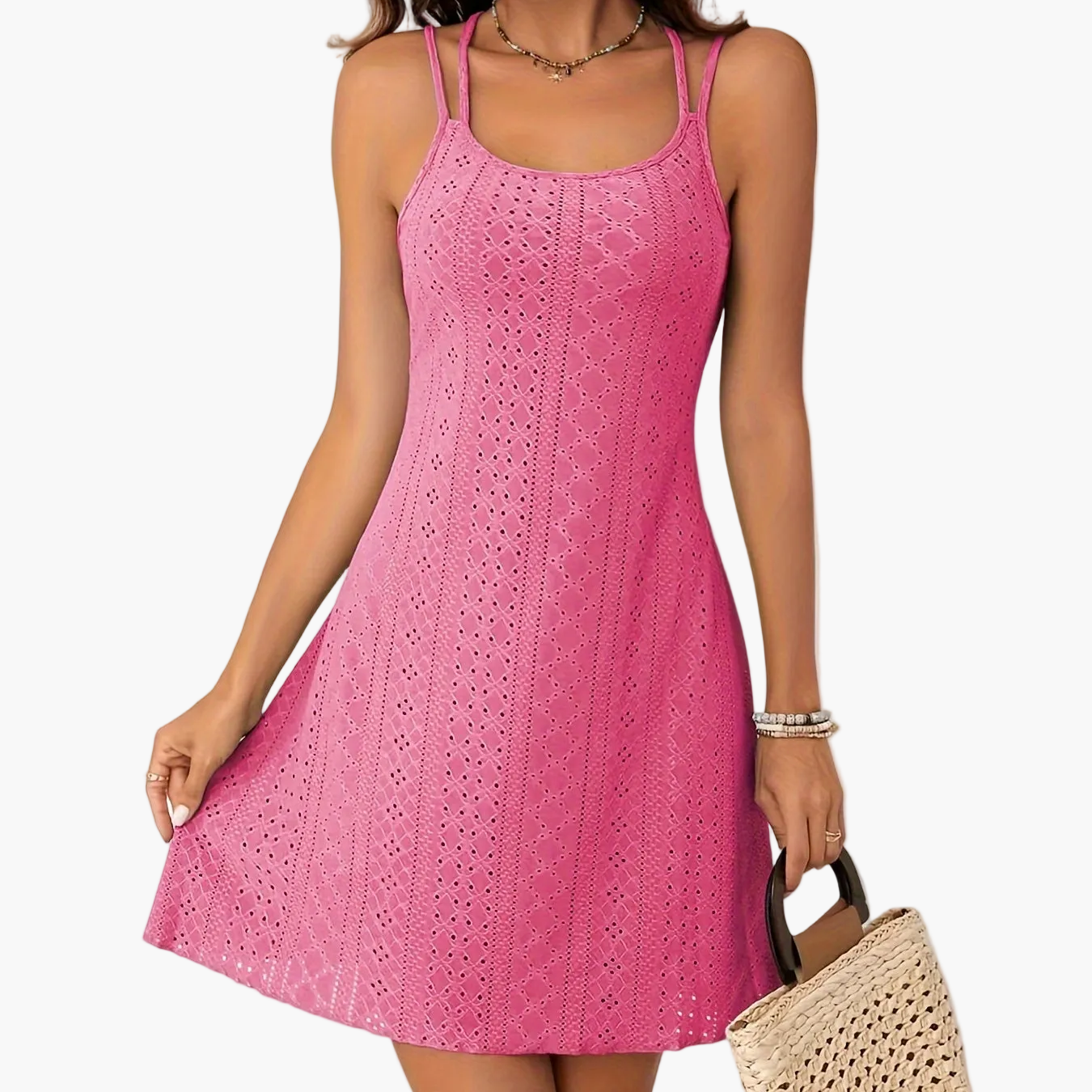 Women's Summer A-Line Mini Dress with Double Straps – Elegant Casual Look