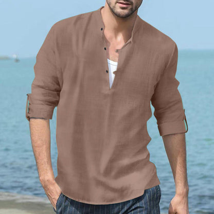 Men's Casual Henley Long Sleeve Shirt – Loose Beach Shirt for Vacation and Everyday Use