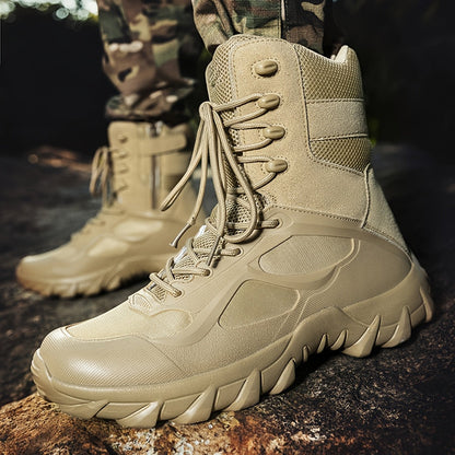 Tactical men's boots, high ankle coverage, khaki and black