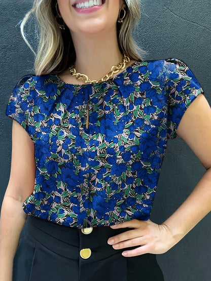 Women's blouse with floral pattern and short sleeves – Elegant style for office and leisure