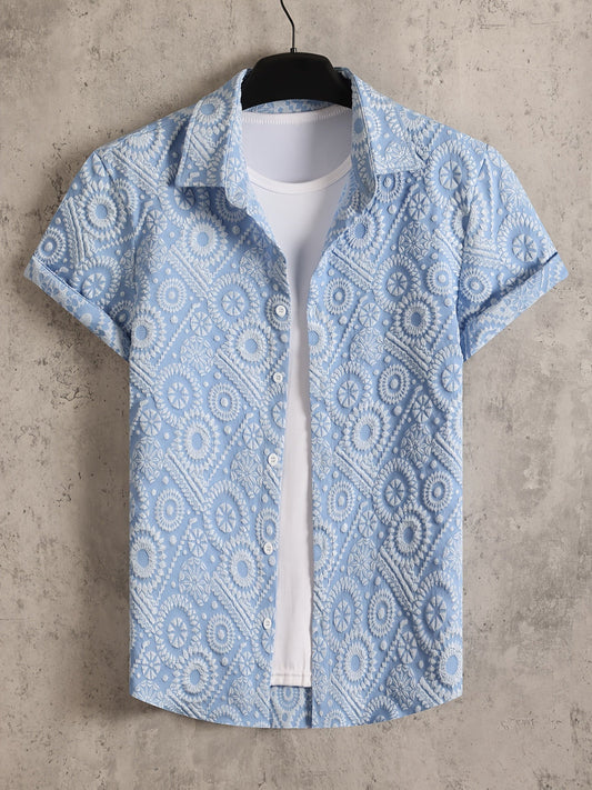 Men's Resort Short-Sleeve Shirt with Modern Medallion Pattern – Stylish Casual Shirt for Summer & Vacation