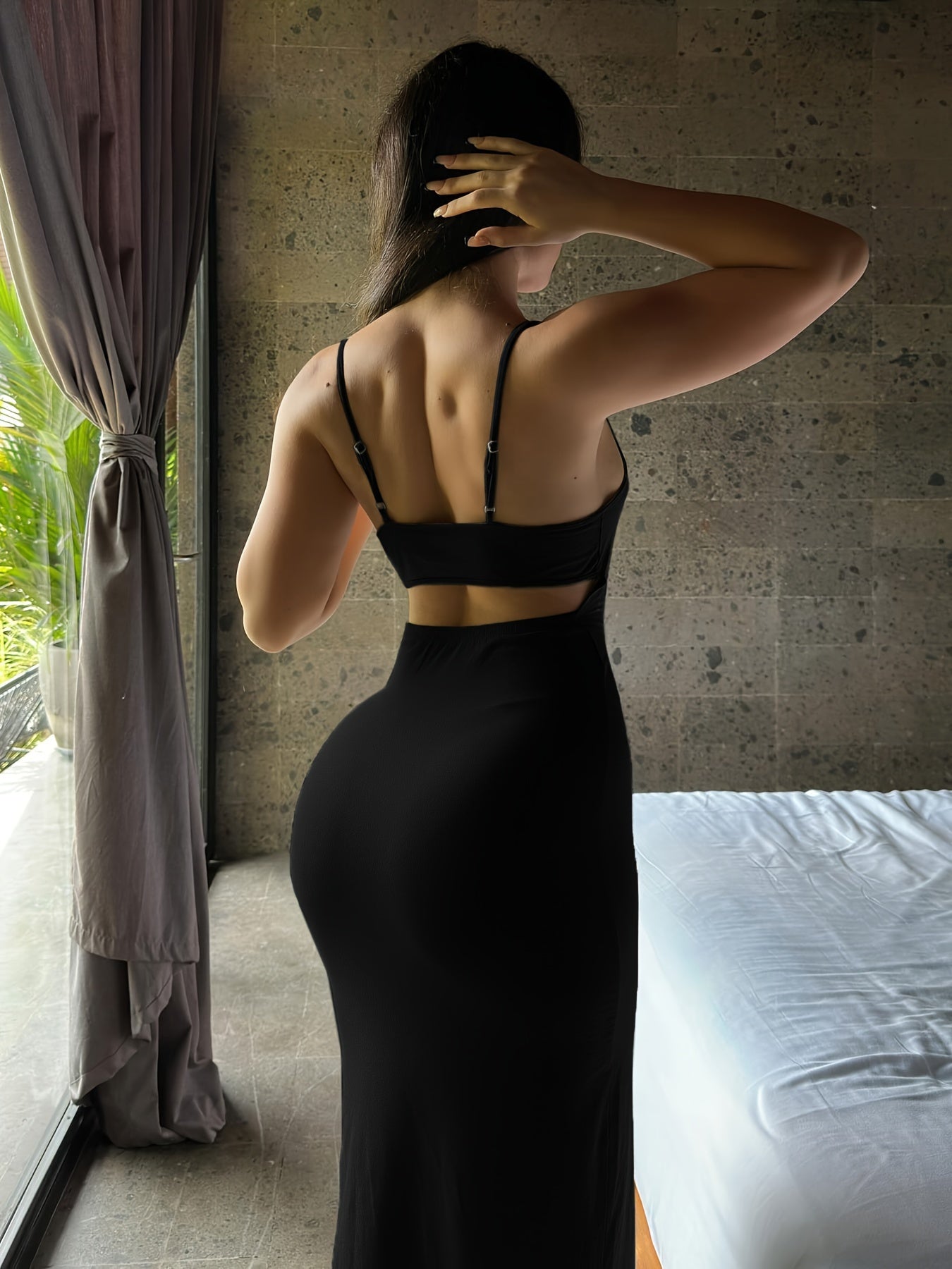 Women's Bodycon Maxi Dress with Spaghetti Straps – Elegant Evening and Party Style