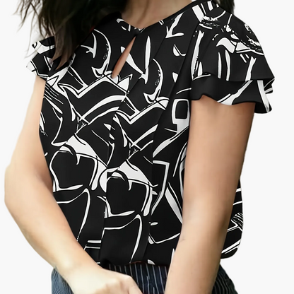 Women's Elegant Blouse with Ruffled Sleeves and Keyhole Neckline – Perfect for Office & Casual Wear