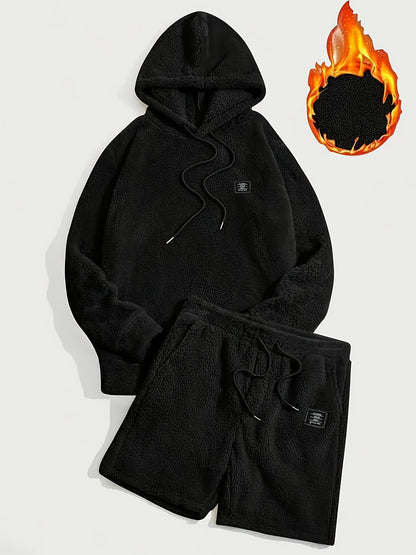 Unisex Teddyfleece Hoodie & Shorts Set Plüsch Hausanzug