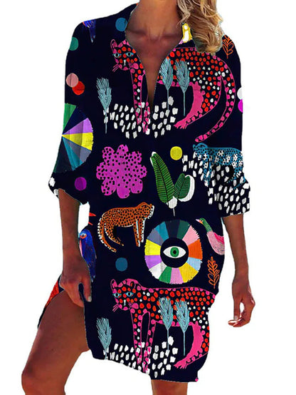 Women's Beach Tunic Dress – Summer Beach Cover-up, Airy, Tropical Pattern, Perfect for Vacation & Pool