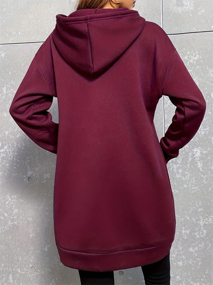 Damen Langarm Hoodie-Kleid mit Kapuze und Kängurutasche