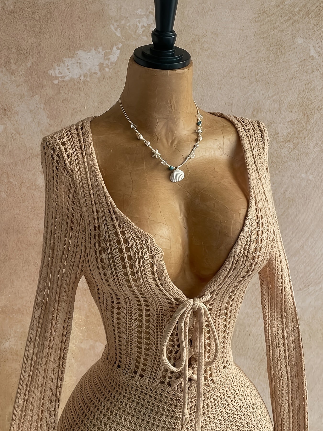 Women's Boho One-Piece with Crochet Pattern and Deep Neckline – Perfect for Beach, Vacation & Summer Parties
