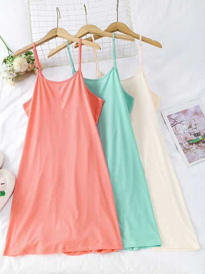 Women's Nightgown Set – Elegant Spaghetti Strap Slip Dress for Spring and Summer, 3-Pack