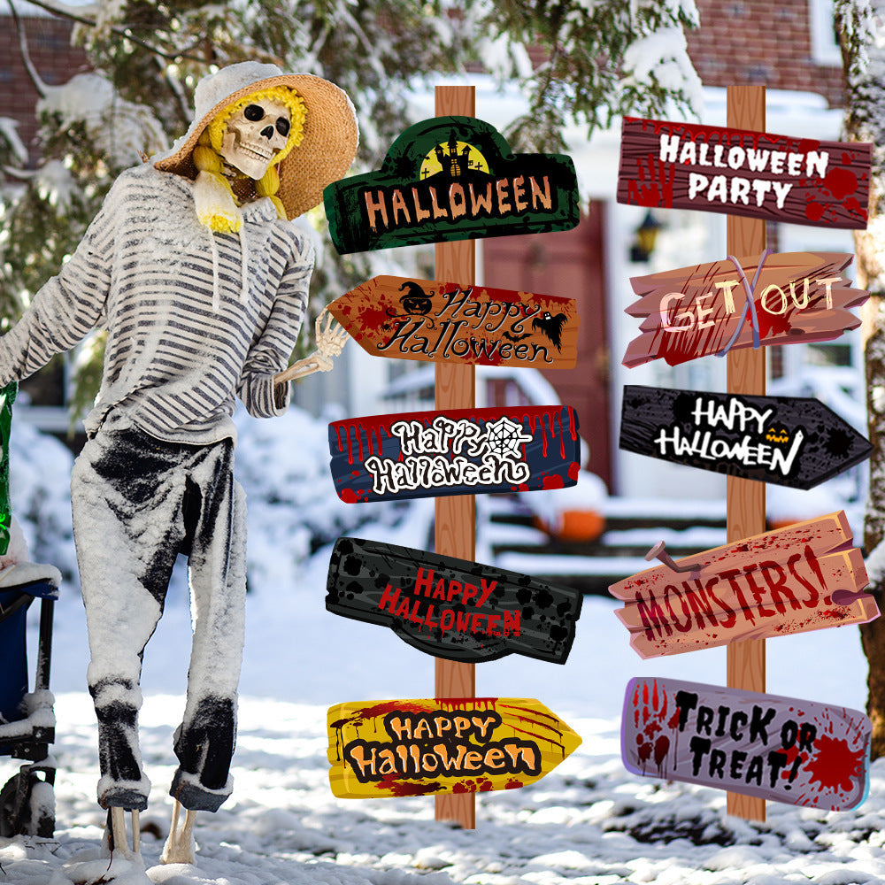 Halloween Signpost Sign Set for Party & Decoration – 10-piece Spooky Design