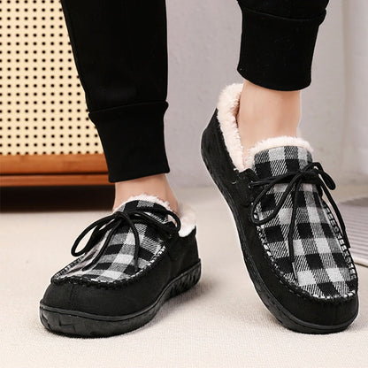 Mokassin Hausschuhe Kariert mit Warmfutter Unisex