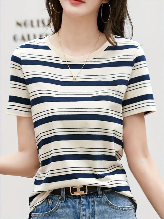 Damen Streifen T-Shirt Kurzarm – Zeitloses Basic für Alltag und Freizeit