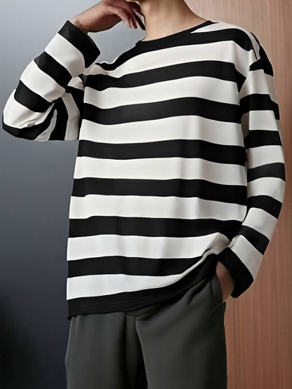 Gestreiftes Langarmshirt Rundhals Casual Passform